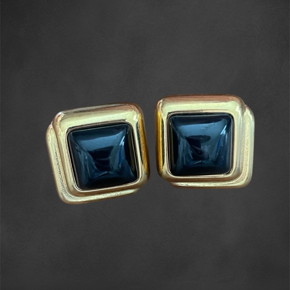 Vintage 1980s Gold and Black Square Earrings